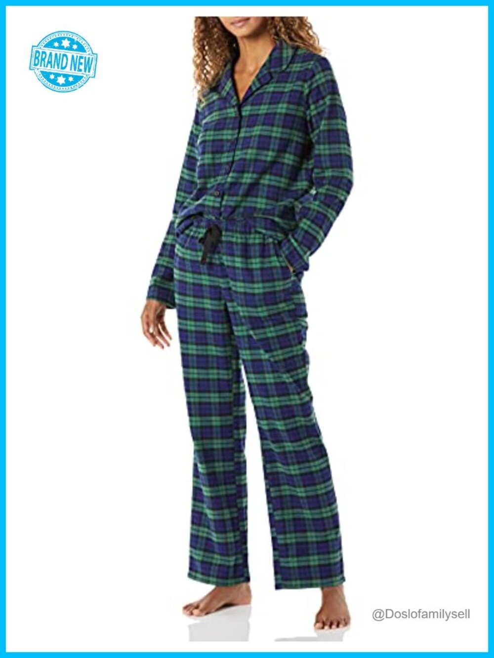 Women's Cotton Flannel Long-Sleeve Button Front Shirt and Pant Pajama Set